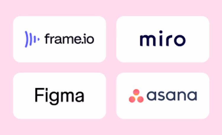 Frame.io, miro, figma and asana icons